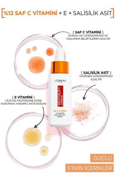 Revitalift Clinical %12 Saf C Vitamini Aydınlatıcı, Ton Eşitleyici, Gözenek Karşıtı Serum 30 ml