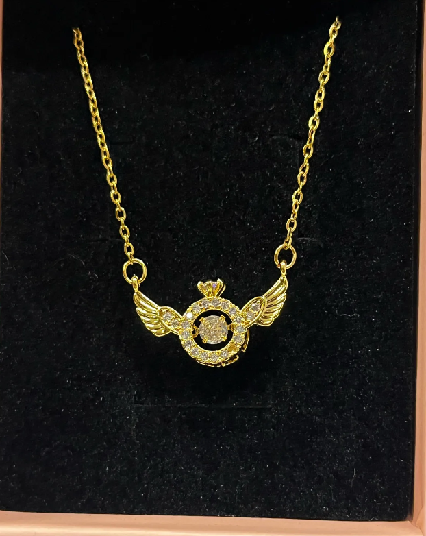 Kadın Gold Çelik Zirkon Taş Tektaş Yüzük Melek Kanatlı Kolye