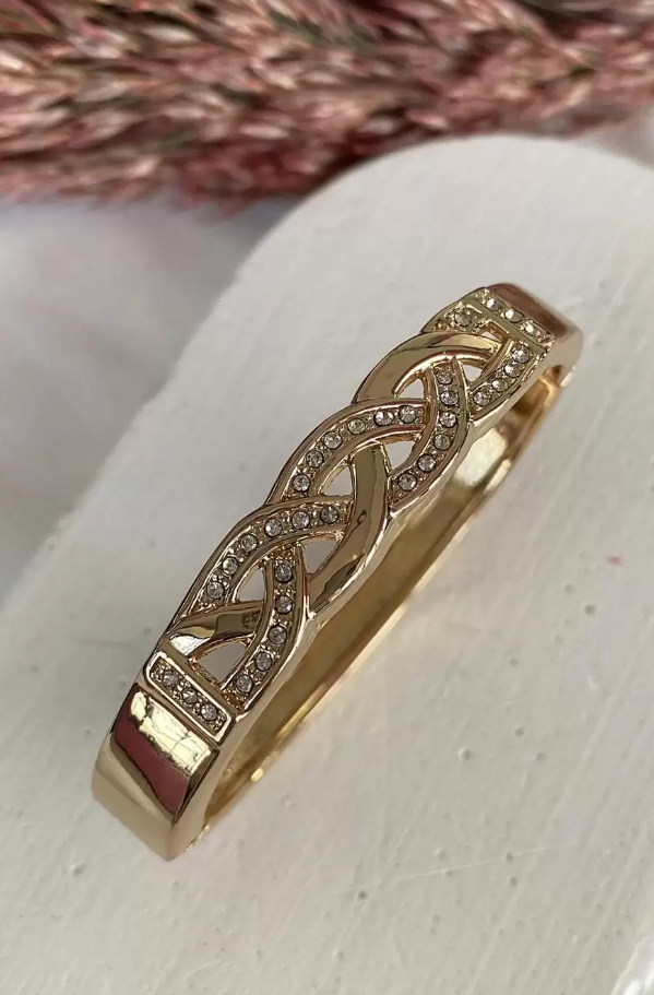 Rose Gold Renk Taşlı Çelik Kelepçe Bileklik