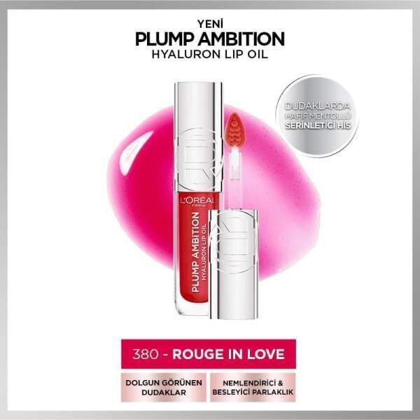 L'Oréal Paris Plump Ambition Hyaluron Lip Oil Besleyici ve Nemlendirici Dudak Parlatıcısı - 380 Rouge In Love