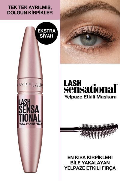 Maybelline New York Kirpik Sansasyonel Yelpaze Etkili Yoğun Siyah Maskara - Ekstra Siyah