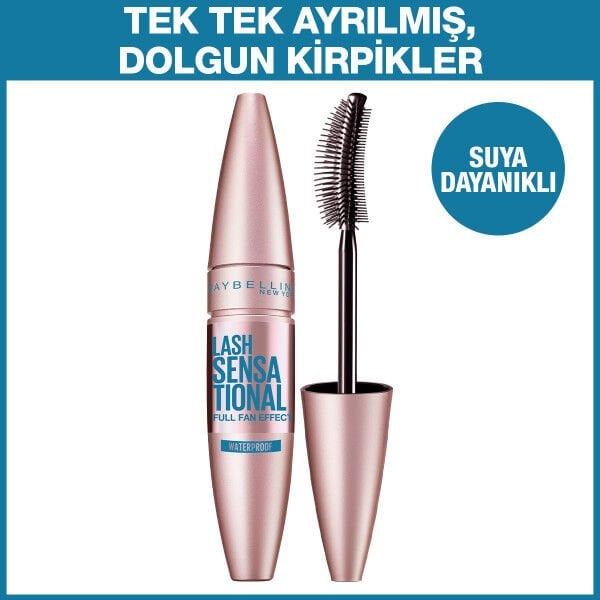Maybelline New York Kirpik Sansasyonel Yelpaze Etkili Suya Dayanıklı Siyah Maskara